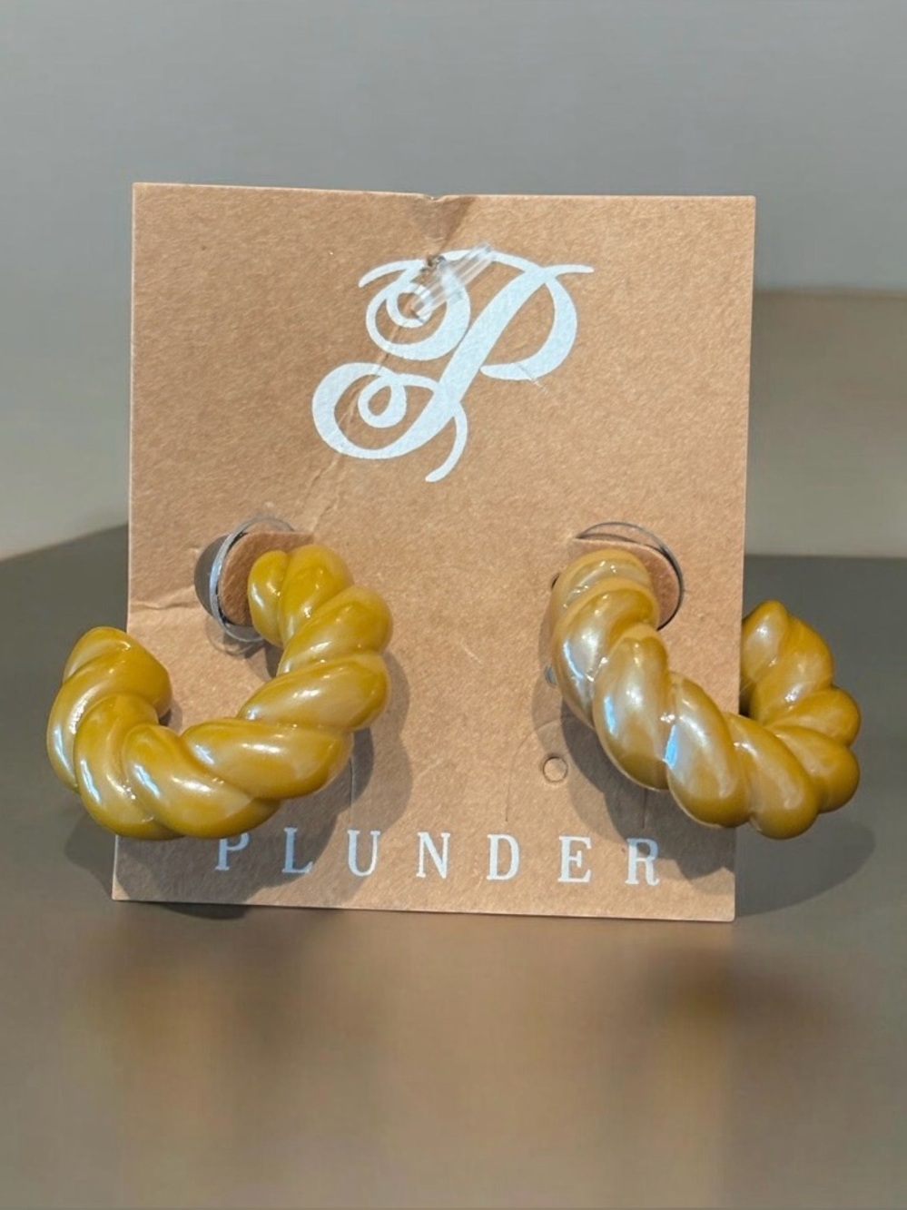 Plunder Twisted Hoop Earrings in Mustard